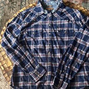 JACHS Girlfriend Navy and Red Plaid Button Down Shirt